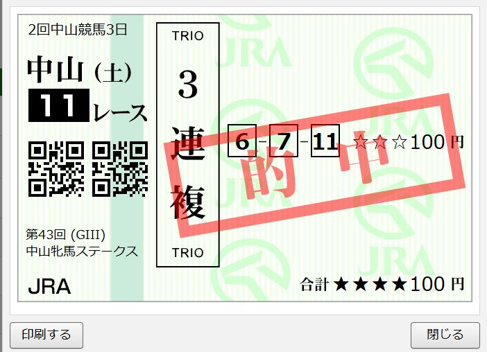 Keiba11221's tweet image. 2025年3月8日 (土) 中山11R 中山牝馬ステークス

1着 シランケド(3人気)
2着 ホーエリート(8人気)
3着 クリスマスパレード(1人気)

馬連 3,490円 3連複 5,820円　的中🎯