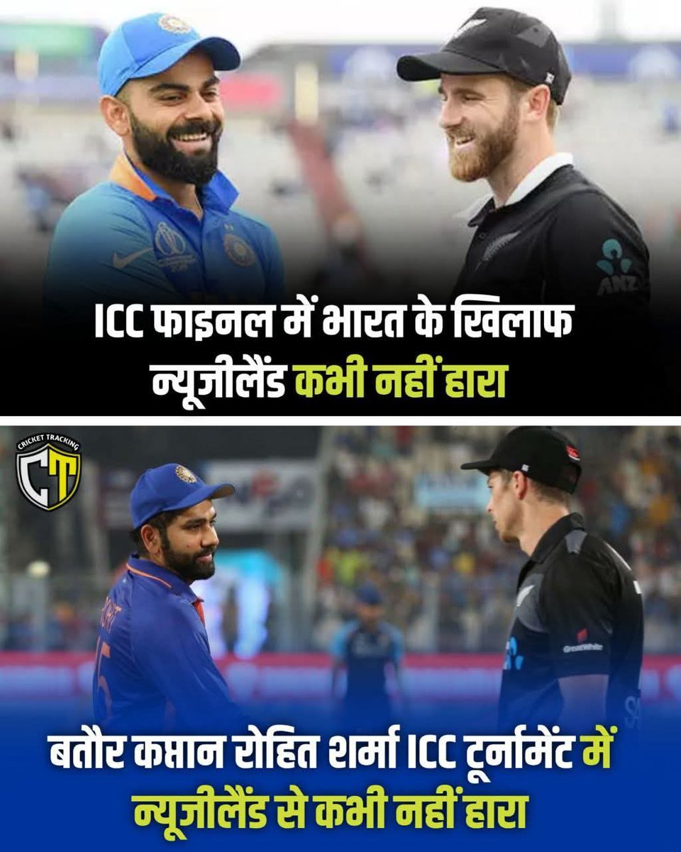 _VK86's tweet photo. ICC फाइनल में भारत के खिलाफ न्यूजीलैंड कभी नहीं हारा, लेकिन रोहित शर्मा की कप्तानी में ICC टूर्नामेंट में न्यूजीलैंड कभी जीता भी नहीं है....

#ChampionsTrophy2025 #crickettracking #cricketmatch #cricketlovers #cricketnews #cricket #cricketupdates #INDvsNZ #RohitSharma𓃵 https://t.co/o33mRUu0Cl