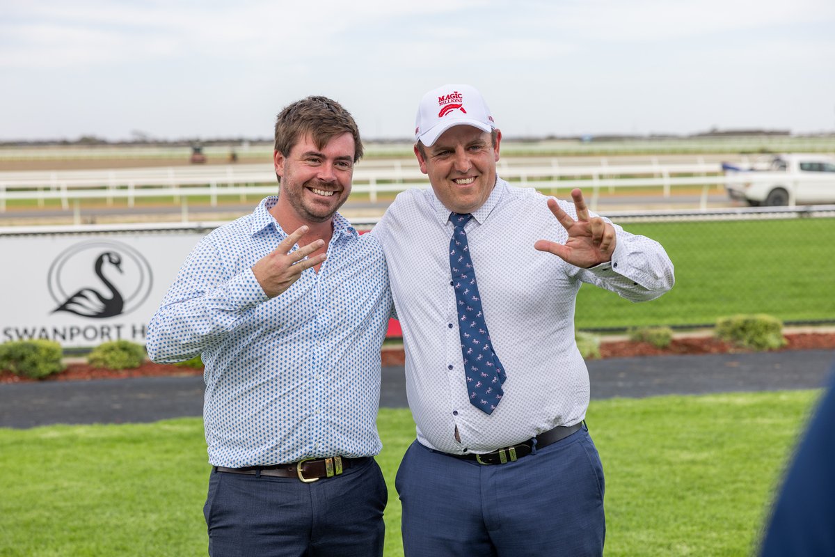 Aaron Bain Racing (@aaronbainracing) on Twitter photo Navy Gold gave trainers Aaron Bain and Ned Taylor their most successful training day when he finished best to win at Murray Bridge on Saturday, March 8.
The victory in the Thomas Farms Handicap (1400m) gave the co-trainers their first metropolitan training treble following Navy Gold gave trainers Aaron Bain and Ned Taylor their most successful training day when he finished best to win at Murray Bridge on Saturday, March 8.
The victory in the Thomas Farms Handicap (1400m) gave the co-trainers their first metropolitan training treble following