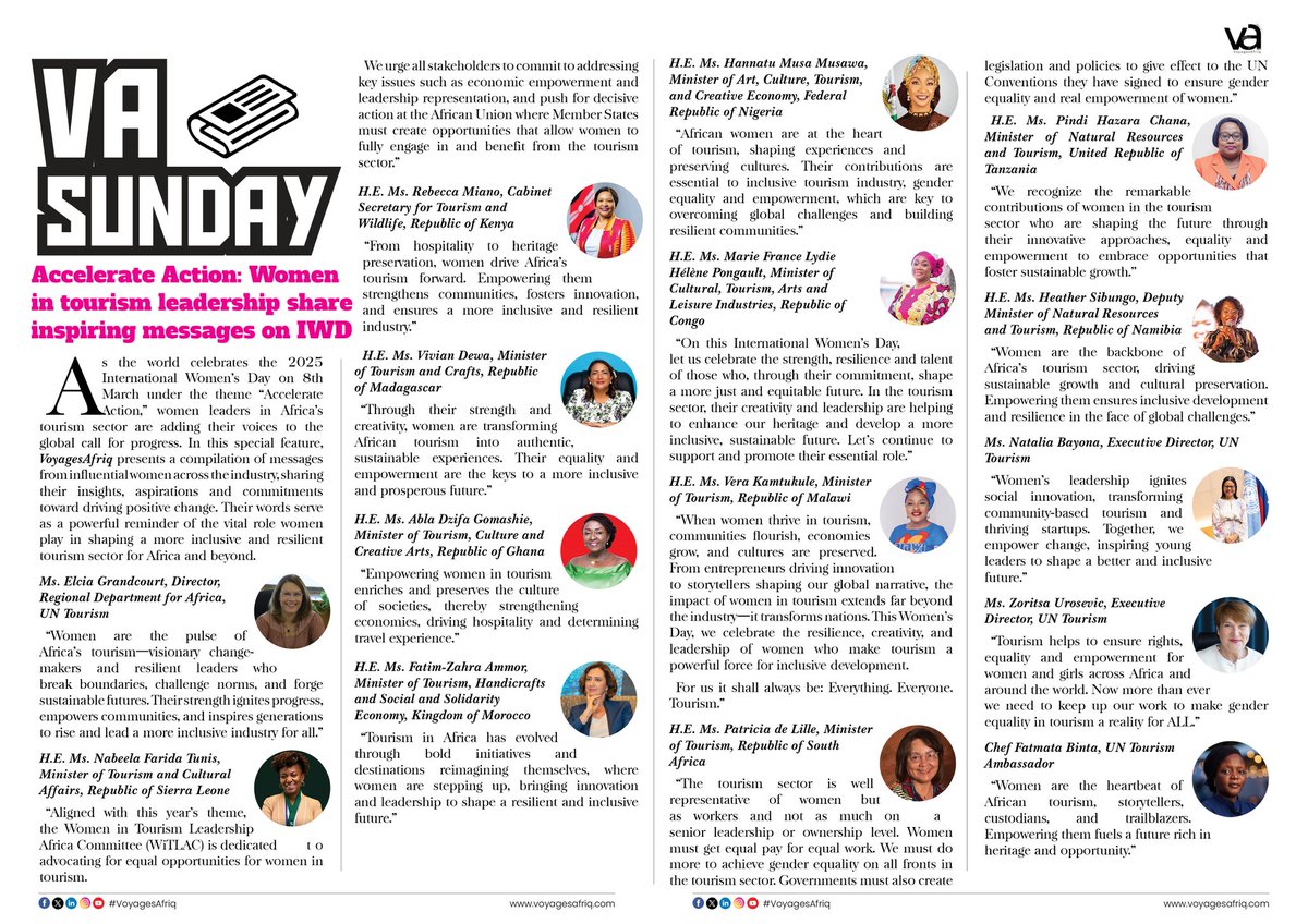 #VoyagesAfriq | Welcome to #VASunday! 

This #IWD2025, we highlight the visionary women shaping Africa’s tourism.

Their insights on leadership, equity &amp; progress make for an impactful Sunday read.

Don’t miss their inspiring messages!

🔗voyagesafriq.com/2025/03/07/acc…