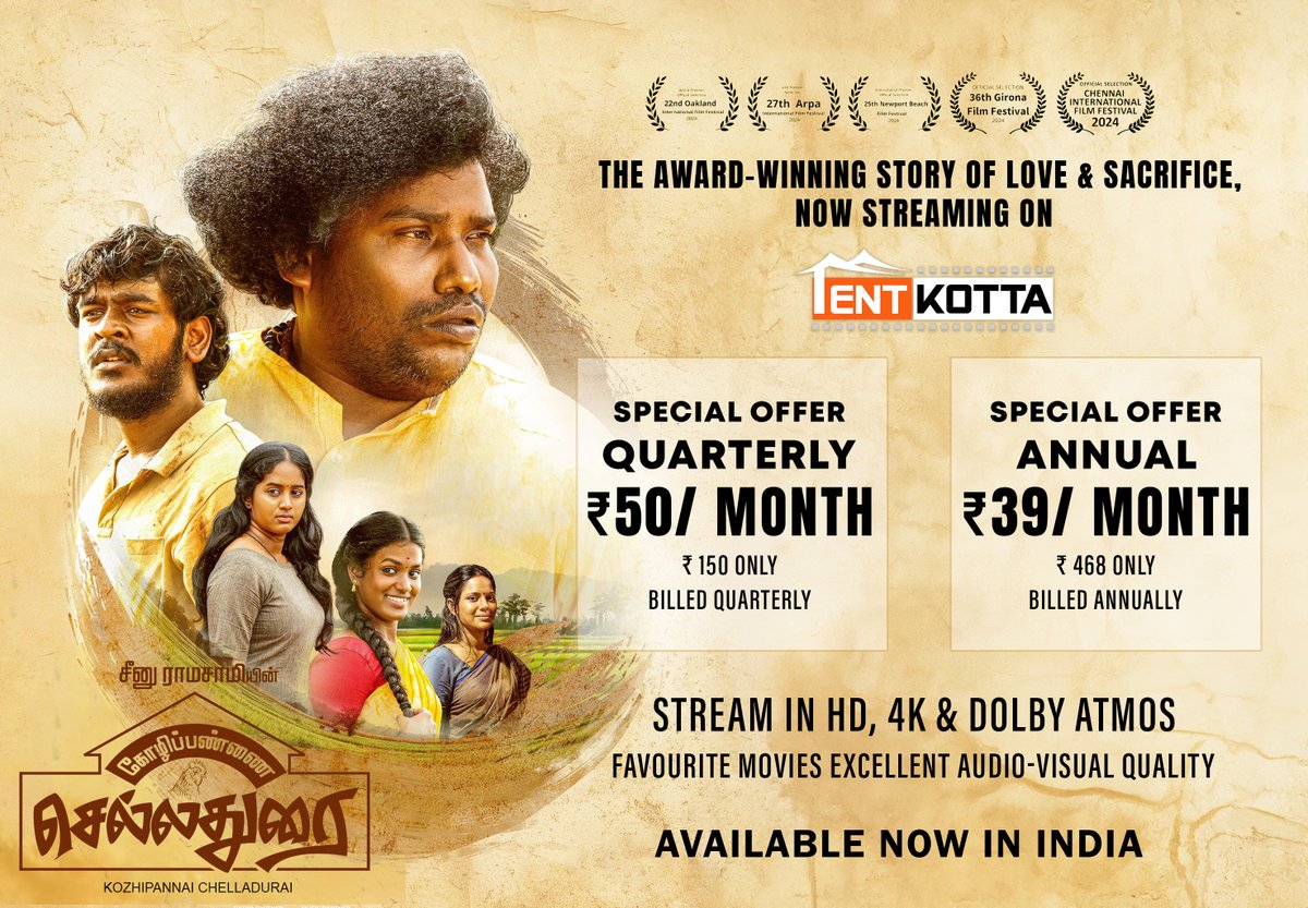 Tentkotta (@tentkotta) on Twitter photo ⏳ Witness the heartwarming tale of love & sacrifice in #KozhipannaiChelladurai, streaming now on #Tentkotta❤️🔥
✨ Subscribe Now ▶️ tentkotta.com
Go legal say No to Piracy
<a href="/seenuramasamy/">Seenu Ramasamy</a> @actoraegan @iYogibabu
<a href="/Brigidasagaoffl/">Brigida saga</a> <a href="/NRRaghunanthan/">N.R.Raghunanthan</a> ⏳ Witness the heartwarming tale of love & sacrifice in #KozhipannaiChelladurai, streaming now on #Tentkotta❤️🔥
✨ Subscribe Now ▶️ tentkotta.com
Go legal say No to Piracy
<a href="/seenuramasamy/">Seenu Ramasamy</a> @actoraegan @iYogibabu
<a href="/Brigidasagaoffl/">Brigida saga</a> <a href="/NRRaghunanthan/">N.R.Raghunanthan</a>