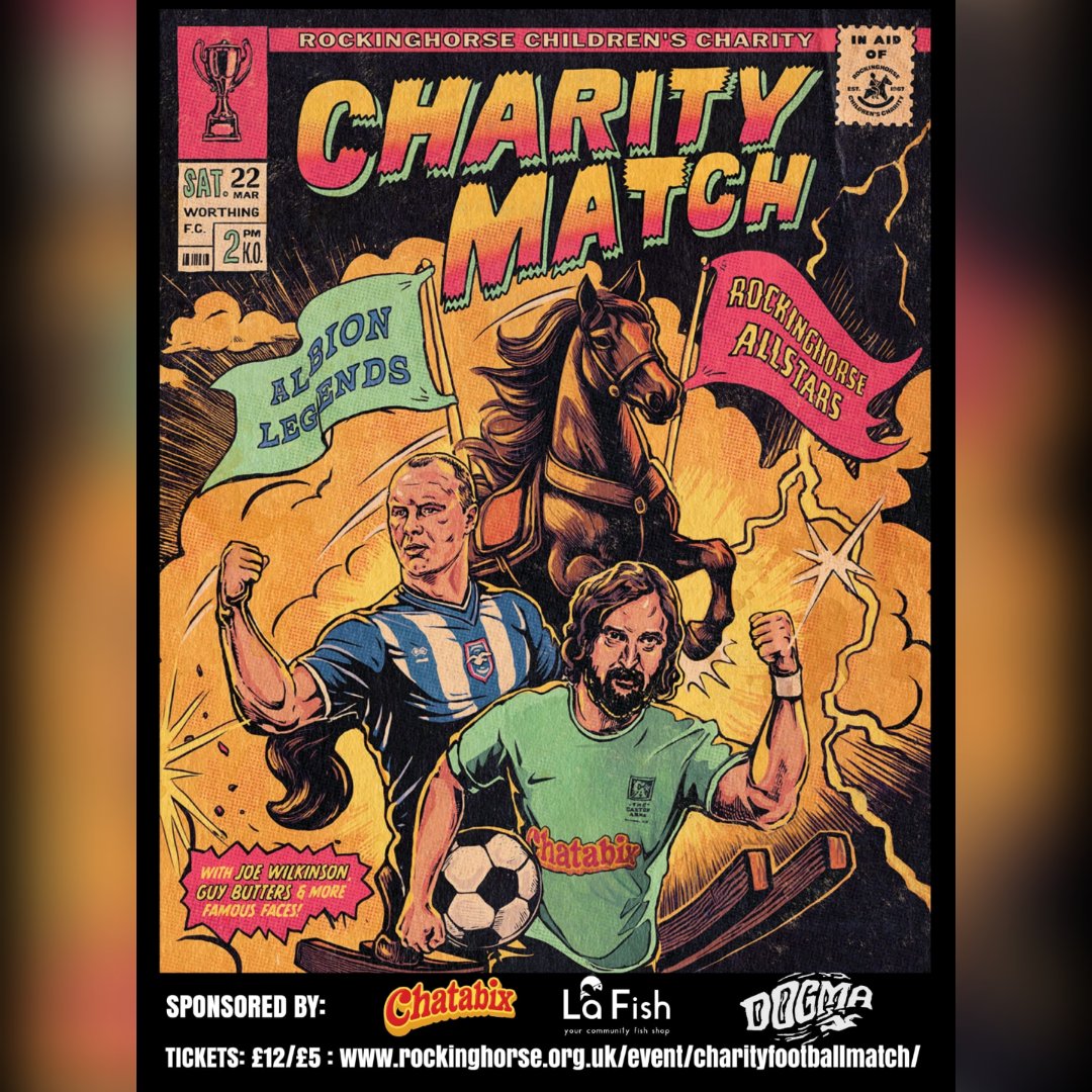 BrettMendoza_'s tweet image. @rockinghorse67 Allstars vs @officialbhafc Legends

📅 22nd March 
🕑 2pm (gates 1pm)
📍@worthingfc Woodside Road, Worthing BN14 7HQ 
💷 £12
🎟 rockinghorse.org.uk/event/charityf…
🖌@jamieeke