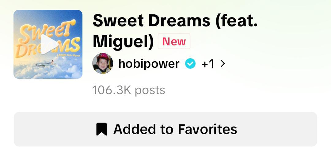 Bangtan7_Stream's tweet photo. #JHOPE's “Sweet Dreams (ft. Miguel)” Audio has crossed over 100K videos on TikTok!! 😭 

GO GO GO ,TIKTOK ARMYS!🔥🔥🔥 https://t.co/Wy21DMENdK