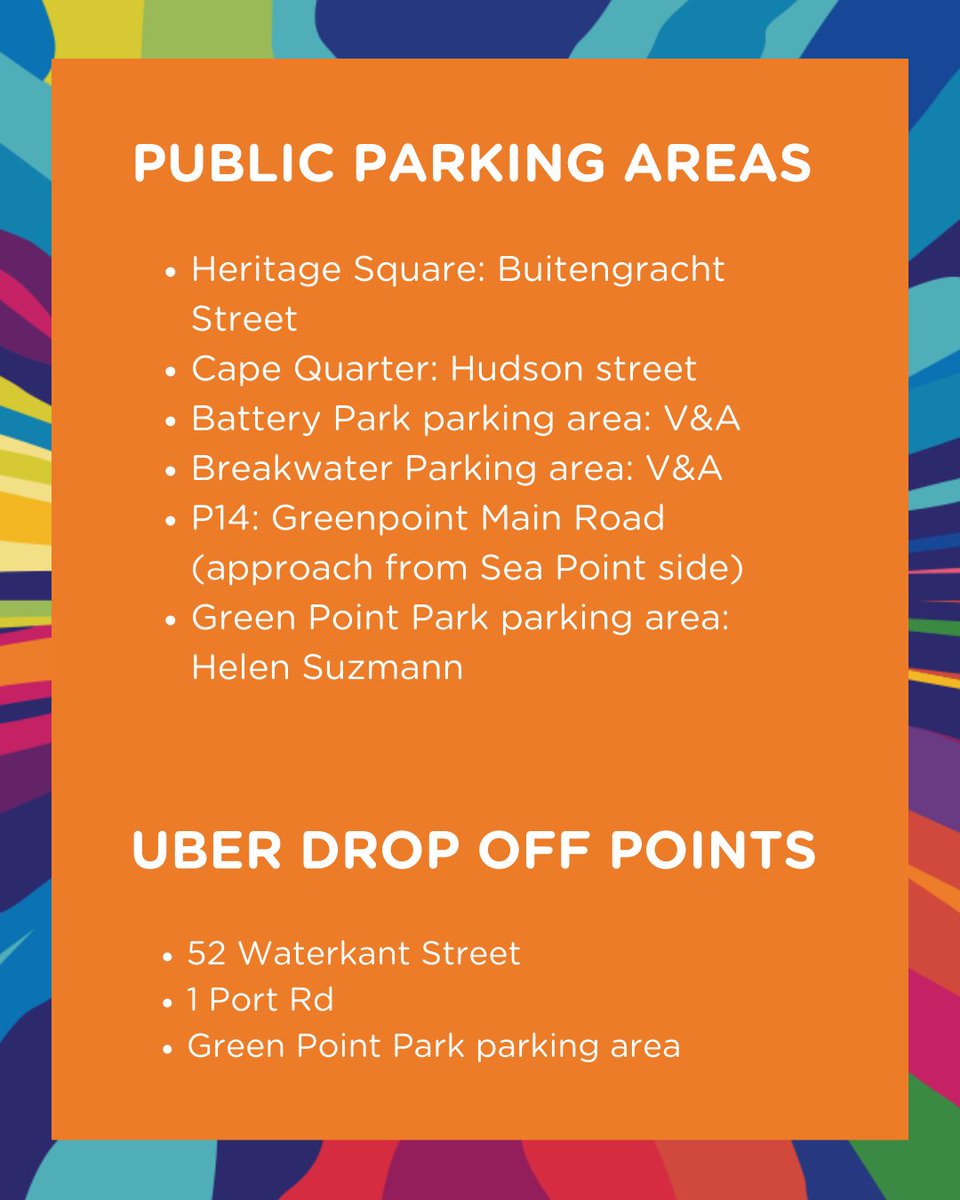 CTCarnival's tweet photo. Six days to go until #capetowncarnival.
Here is some important information for your planning for carnival day – road closures and parking!
See you on Sat 15 March at 6pm!
#ParkingSolved #capetownevents #CapeTown #carnival #roadclosures #capetowncarnival2025 https://t.co/u3MihZh7Am