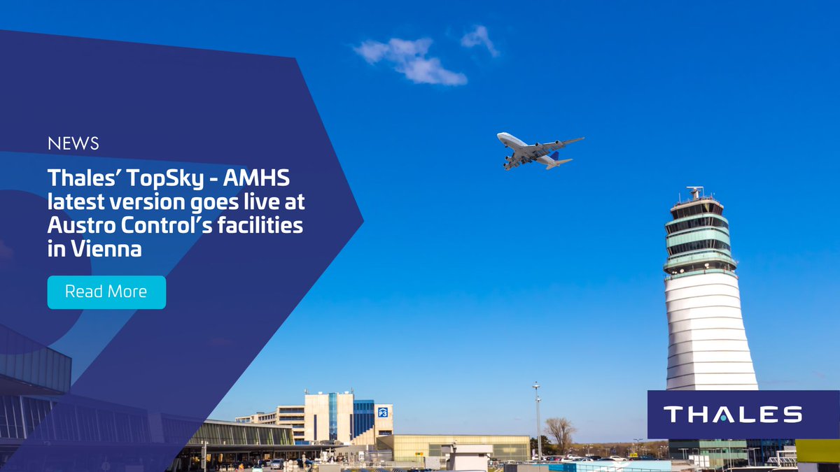 ThalesAerospace's tweet photo. 🛫Thales is happy to mark another milestone in the long-standing partnership with #AustroControl. Austria's Air Navigation Service Provider (#ANSP), has successfully deployed the latest version of Thales's #TopSky - AMHS.
➡️Read the article here: https://t.co/qSY1Cq9T7T https://t.co/yU8HJUtfLE