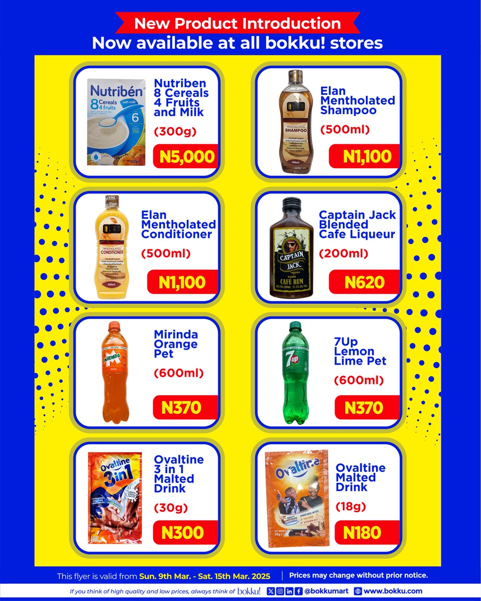 bokkumart's tweet photo. New week, More affordable prices!
Enjoy even more price reductions on your favorite high-quality products at Bokku! ๐คญ
What are you waiting for?
PS. THESE PRICES ARE VALID FROM 9th MARCH TO 15th of MARCH 2025!
#checkbokkufirst #bokkumart #bokkunearme #bokkuinmyarea https://t.co/nipSd1If9v