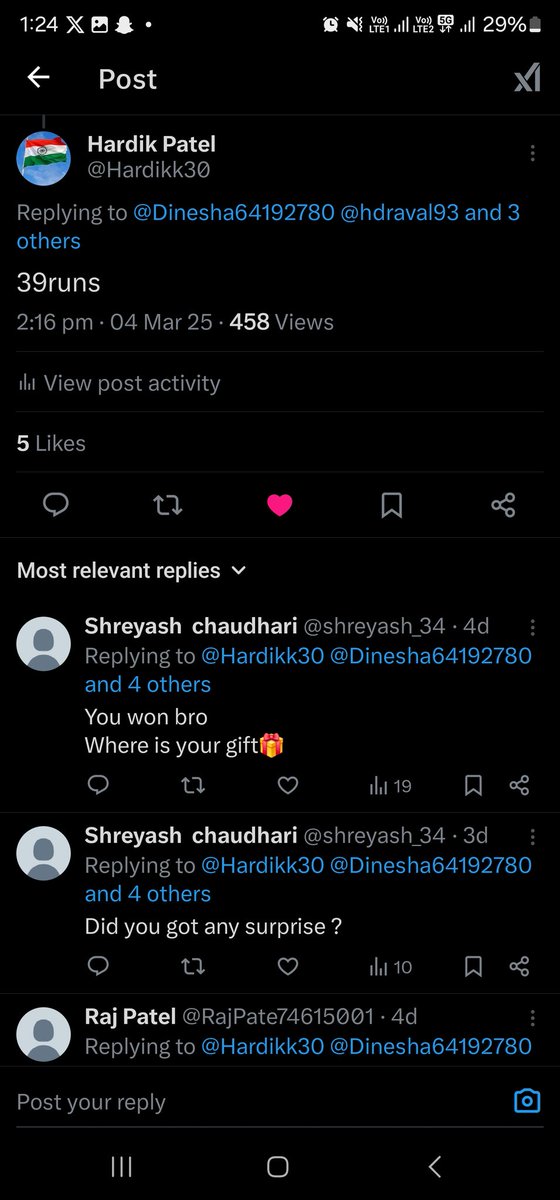 Hardikk30's tweet photo. @Dinesha64192780 પ્રેડિક્શન સાચું કરવા છતાં ગિફ્ટ હજુ મળ્યું નથી!.... https://t.co/J4NRS7IGce