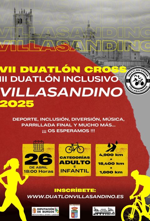 26/04 🏃🏼‍♀️🏃🏼/🚵‍♀️ VII DUATLÓN CROSS Y III DUATLÓN INCLUSIVO (Villasandino)

🗓️ Sábado 26 de Abril de 2025
🕖 desde las 15:00
📍Villasandino

✍️Inscripciones desde el 26 de marzo al 25 de abril