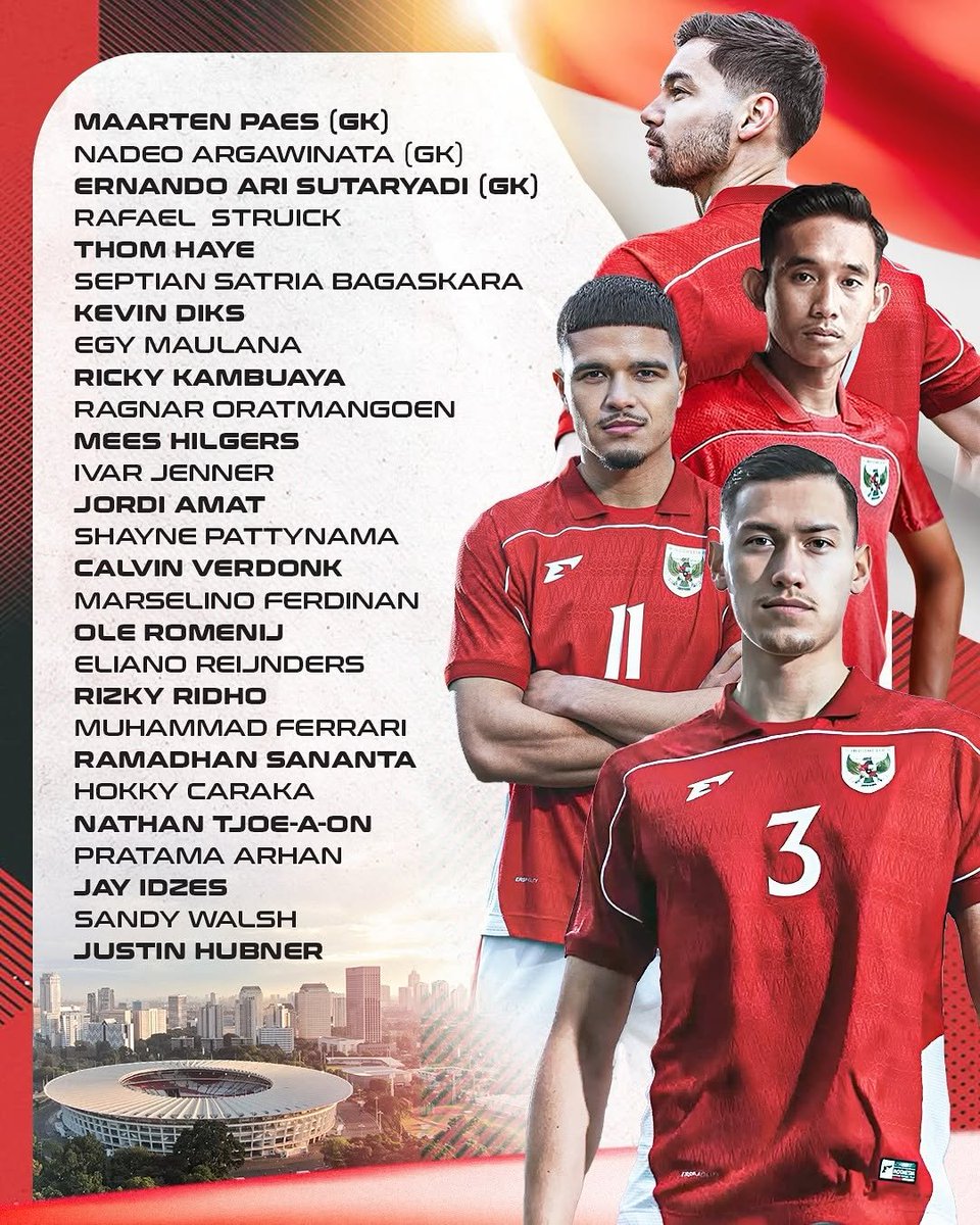 GARUDA CALLING! 🇮🇩 Nama-nama awal yang resmi dipanggil oleh Patrick Kluivert ke squad Timnas Indonesia!

Untuk 3 pemain (Emil Audero, Joey Pelupessy, dan Dean James) masih menunggu proses naturalisasi nya rampung. 

📸 PSSI