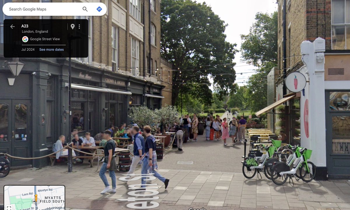 close more streets and put pub tables on them (before vs after)