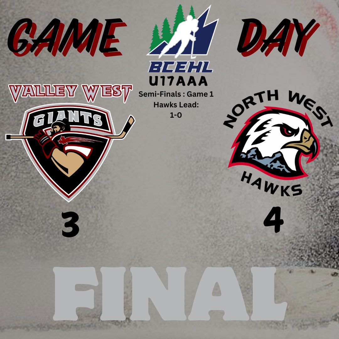 Final. Hawks take game 1, with a 3rd period comeback win! Game 2 goes tomorrow at 11am tomorrow.