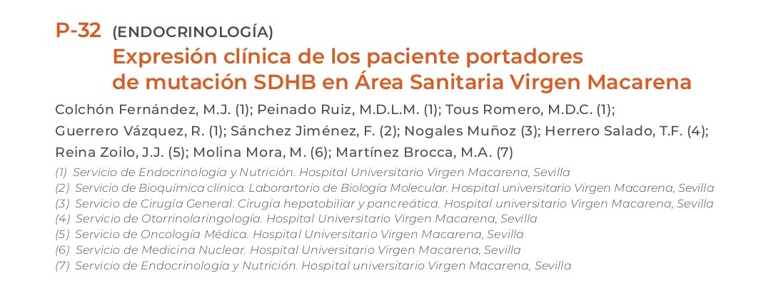 EndocrinoHUVM (@endocrinohuvm) on Twitter photo Mateo Colchón ha presentado:
"Expresión clínica de los pacientes portadores de mutación SDHB <a href="/HUVMacarena/">Hospital Virgen Macarena</a>"
En colaboración con:Oncología , Biología Molecular y todas las especialidades que participan en subcomité de TNE .
<a href="/CirugiaHosp/">Cirugia General. Hosp. Univ. Virgen Macarena</a> <a href="/NeuroendocrinoS/">NeuroendocrinoSEEN</a>
<a href="/SAEDYN_/">SAEDYN</a> <a href="/GrupoGetne/">Grupo GETNE</a> Mateo Colchón ha presentado:
"Expresión clínica de los pacientes portadores de mutación SDHB <a href="/HUVMacarena/">Hospital Virgen Macarena</a>"
En colaboración con:Oncología , Biología Molecular y todas las especialidades que participan en subcomité de TNE .
<a href="/CirugiaHosp/">Cirugia General. Hosp. Univ. Virgen Macarena</a> <a href="/NeuroendocrinoS/">NeuroendocrinoSEEN</a>
<a href="/SAEDYN_/">SAEDYN</a> <a href="/GrupoGetne/">Grupo GETNE</a>