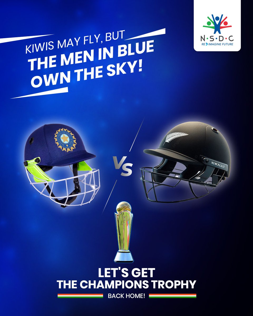 NSDCIndia's tweet photo. The sky belongs to the Men in Blue! 🇮🇳
Wishing Team India all the best for the finals—let’s bring the trophy home! 

#INDvsNZ #ChampionsTrophyFinal #BleedBlu #ChampionsTrophy2025  #TeamIndia #CricketFinal https://t.co/UQqEHRNJoQ