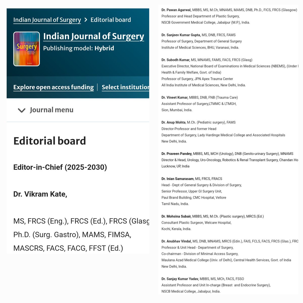 From an aspiring author to the Editorial Board of India's top surgical journal – what a journey!  

Honored to be nominated as Associate Editor for the Indian Journal of Surgery of ASI. Excited to contribute to surgical literature!  
 #SurgicalExcellence #MedicalResearch #MedX