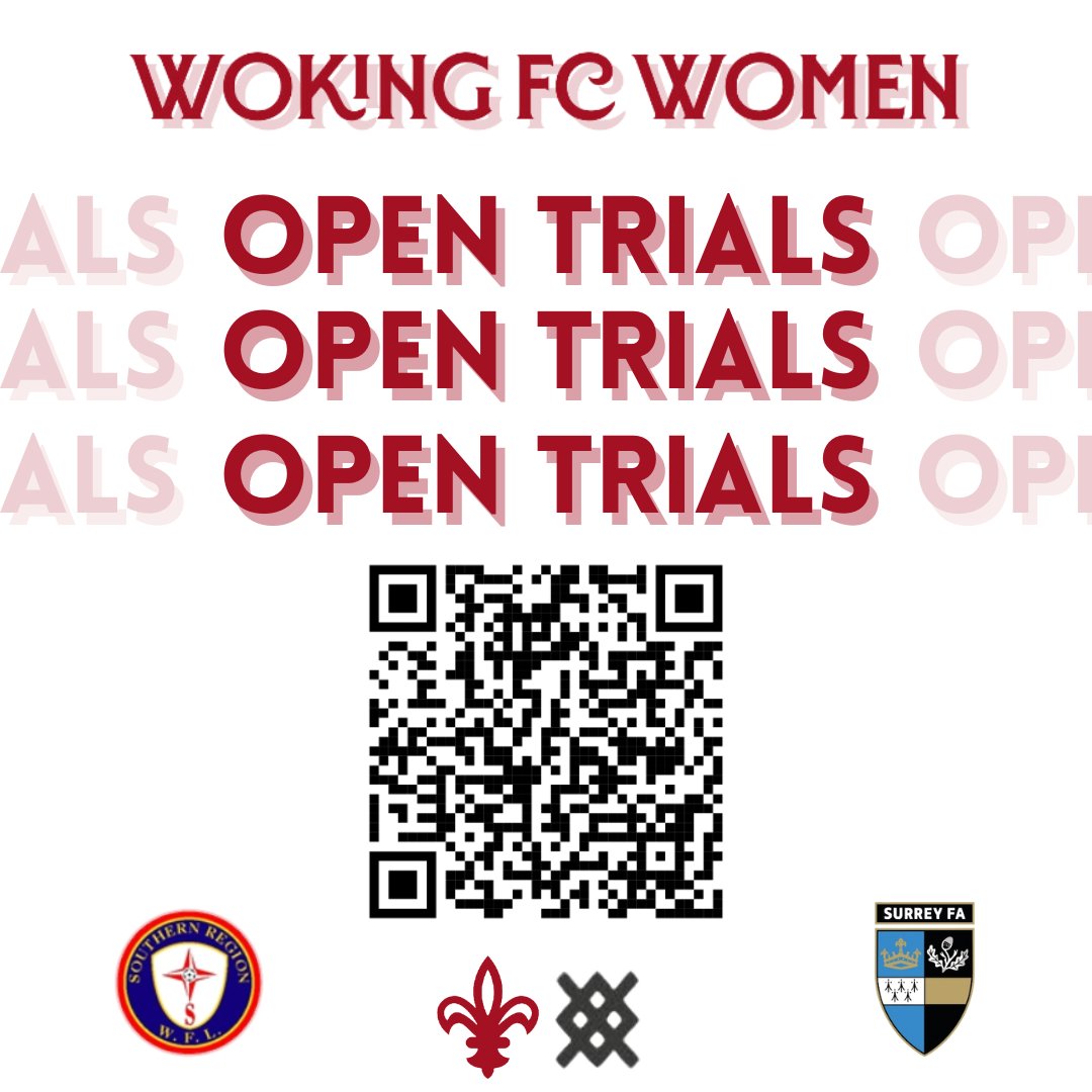 Woking FC Women (@wokingfcwomen) on Twitter photo OPEN TRIALS ⚽️
As the 2024/25 season comes to a close we now look to begin recruiting for the 2025/26 season! 🗓️
Any players interested in playing for Woking FC Women should sign up using the form link in our bio or scan the QR code! 💼
#COYC #WomensFootball #trials <a href="/wokingfc/">Woking Football Club</a> OPEN TRIALS ⚽️
As the 2024/25 season comes to a close we now look to begin recruiting for the 2025/26 season! 🗓️
Any players interested in playing for Woking FC Women should sign up using the form link in our bio or scan the QR code! 💼
#COYC #WomensFootball #trials <a href="/wokingfc/">Woking Football Club</a>