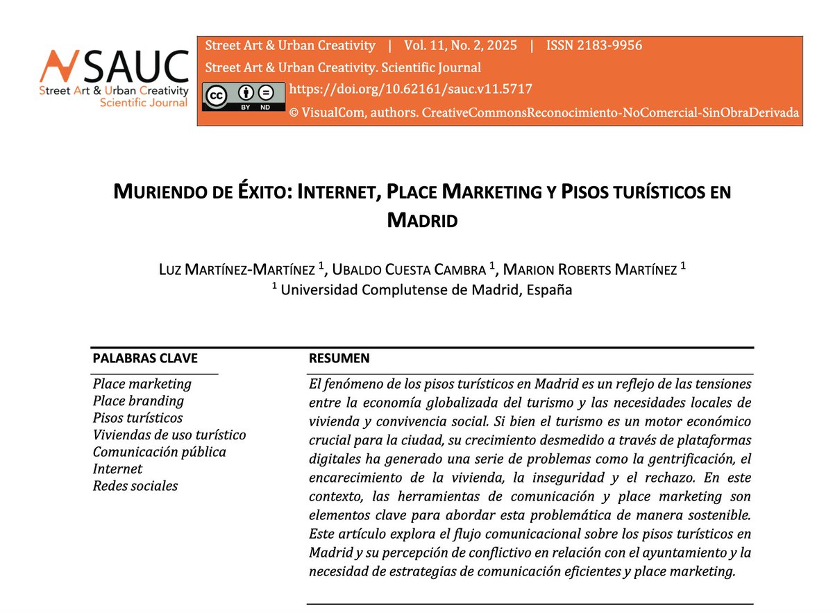SAUCVISUALCOM's tweet photo. ¿Cómo ha transformado el turismo digital la vivienda en Madrid y qué estrategias de comunicación pueden frenar sus efectos negativos? https://t.co/1AH1u8B2u1 https://t.co/LAA54VLByw