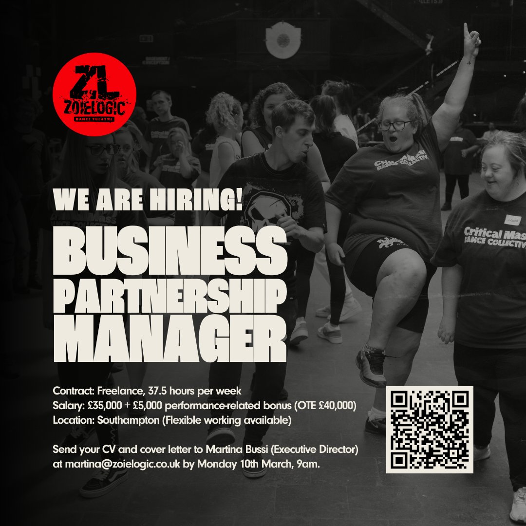 APPLICATIONS CLOSE TOMORROW!

 Join ZoieLogic Dance Theatre and take the lead in securing corporate sponsorships, forging strategic partnerships, and driving new income opportunities—all while making a real impact.  

💼 Role: Business Partnership Manager  
📍 Location: Central