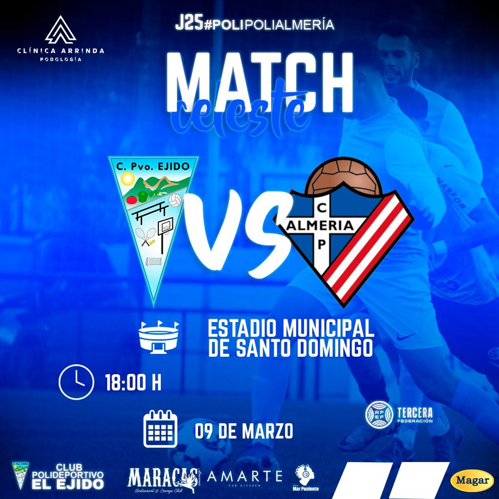 Poli_ElEjido's tweet photo. 🩵MATCH CELESTE 🤍

🗓️ 9 de Marzo
⏲ 18:00h
🆚 @PoliAlmeria 
🏟️ Estadio Municipal de Santo Domingo

Retransmisión en Twitch  
🔗https://t.co/hJvJh7N6cM

#muchopoli #vamosejido https://t.co/zjiXofK5xS