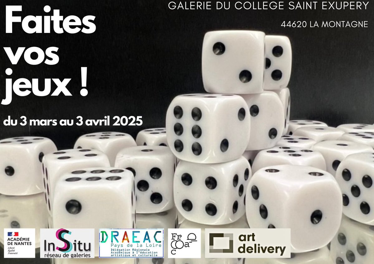 Exposition autour du jeu à la galerie d art à vocation pédagogique du collège Saint Exupéry de La Montagne . Merci au <a href="/Frac968/">Frac des Pays de la Loire</a> des pays de la Loire et à <a href="/ARTdelivery_/">ART delivery</a> . <a href="/MarquetJeanPie1/">Marquet Jean-Pierre</a> <a href="/CrosaMichel/">Virginie MICHEL CROSA</a>