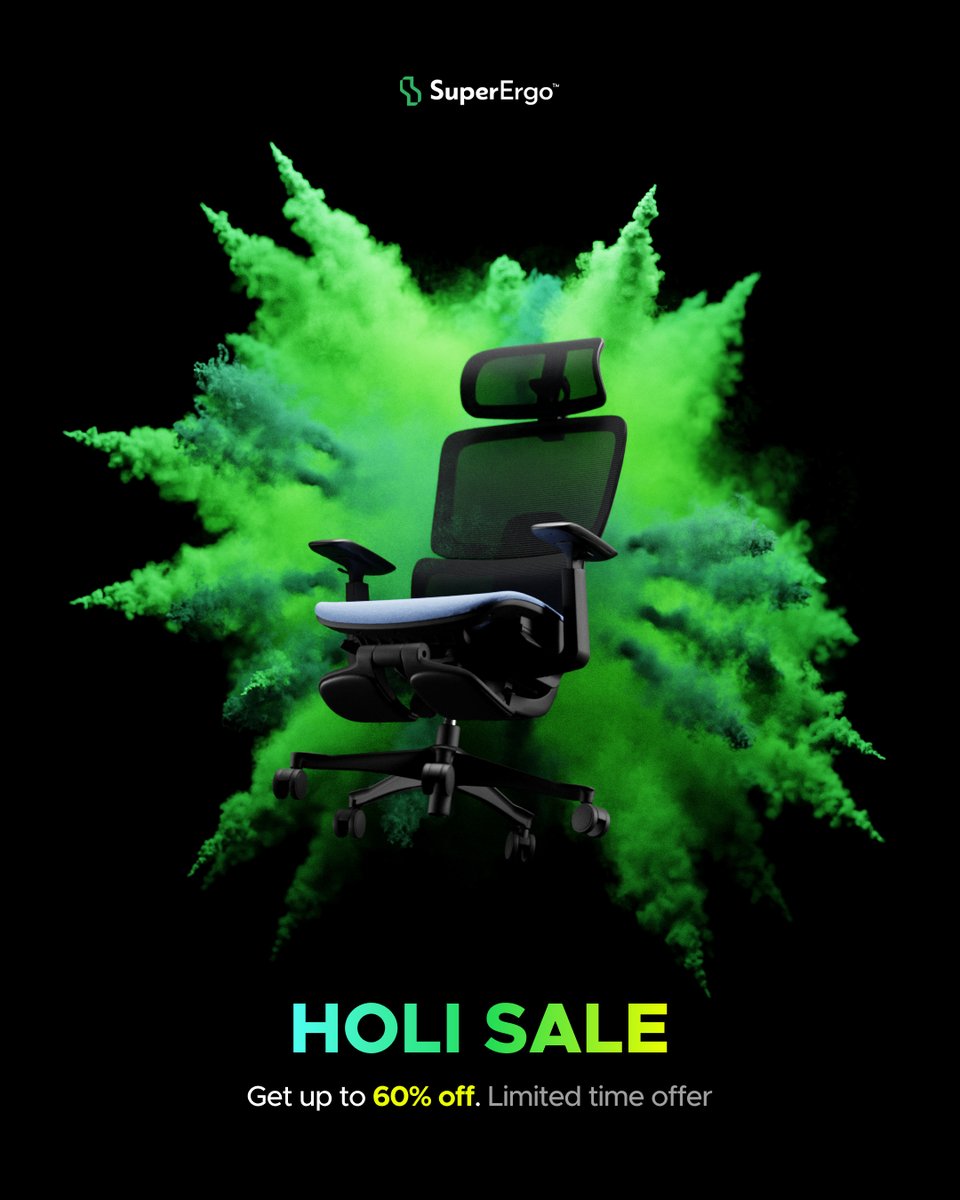superergo_in's tweet image. 🎨 Holi your posture together! 💺💥

Splash colors, not back pain! 🌈 Get up to 60% OFF on SuperErgo chairs. Hurry before this deal reclines away! ⏳🔥

#SuperErgo #HoliSale #SitBetter #Workbetter #FestivalOfColor
