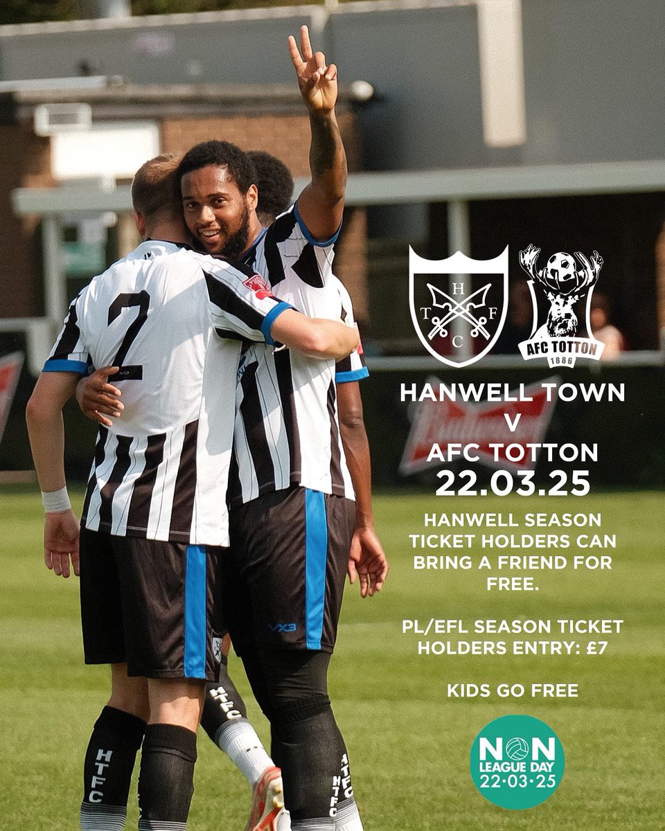 hanwelltownfc's tweet image. NON LEAGUE DAY 2025 💚 

Get down to the Powerday and support the team against promotion chasing Totton and watch a certain Charlie Austin play 👀

Hope to see you there! 

⚫️ Season ticket holders can bring a friend for free
⚪️ PL/EFL season ticket holders watch for a reduced…