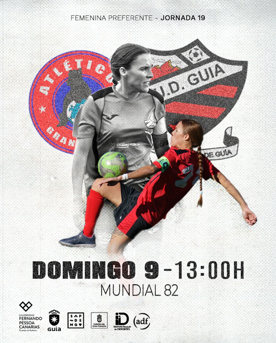 udguia's tweet photo. 📆 𝐅𝐄𝐌𝐄𝐍𝐈𝐍𝐎
Nueva jornada para nuestro femenino Universidad Fernando Pessoa Guía, que visitará hoy al Atlético Gran Canaria en el Mundial 82 de Jinámar. 💪❤️🖤
#volveralacima #udguia #guiaesdeporte https://t.co/7YNzprCZC0
