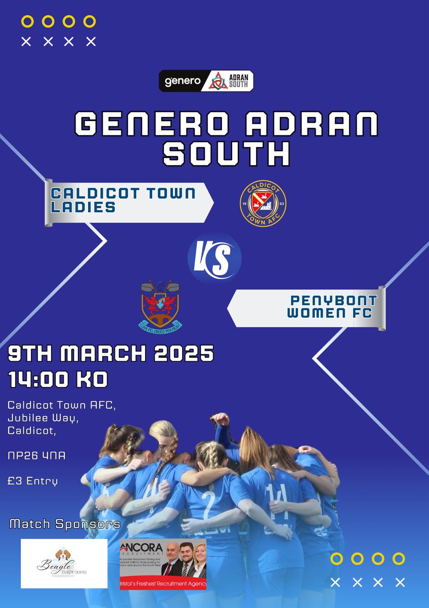 Caldicot Town Ladies (@caldicotladyfc) on Twitter photo 🚨Fixture 🚨
Today we host <a href="/PenybontWomenFC/">Penybont Women FC</a> in the <a href="/AdranLeagues/">Genero Adran Leagues 🏴</a> South. Get down to support the girls!
🕑 14:00 KO
🏟️ Jubilee Way
🎟️ £3 Entry
#UppaTown 🔵 🚨Fixture 🚨
Today we host <a href="/PenybontWomenFC/">Penybont Women FC</a> in the <a href="/AdranLeagues/">Genero Adran Leagues 🏴</a> South. Get down to support the girls!
🕑 14:00 KO
🏟️ Jubilee Way
🎟️ £3 Entry
#UppaTown 🔵
