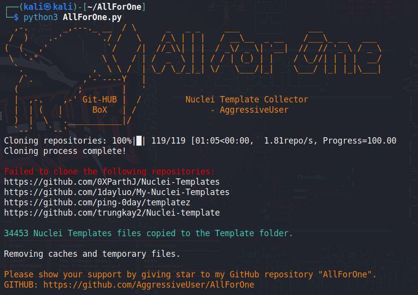 wtf_brut's tweet image. ⚡AllForOne allows bug bounty hunters and security researchers to collect all Nuclei YAML templates from various public repositories.

🚨github.com/AggressiveUser…
✅Join Telegram For More - t.me/brutsecurity/1…

#BugBounty #SecurityResearch #NucleiTemplates #AllForOne…