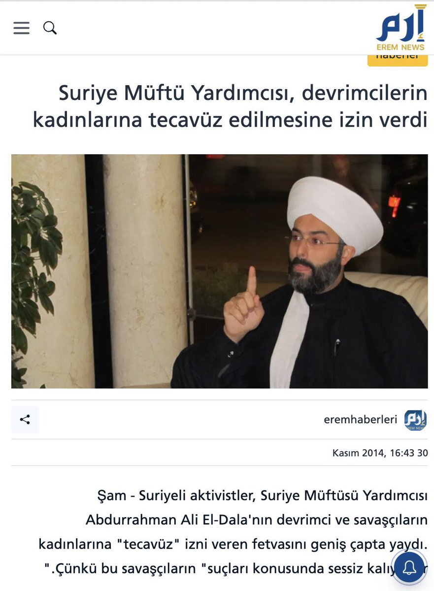 Dala Suriye’de öldürüldü.

Ama “Nusayriler’le savaşmak caiz değildir” dediği için değil, bu bir Siyasal Alevici yalanı.

Esad’ın zamanında “Muhaliflerin karılarına tecavüz dinen caizdir” demişti, bunun için infaz edildi.

Tenfiz Ekibi’ni tebrik ediyoruz!

“İLA CEHENNEME ZÜMERA!”
