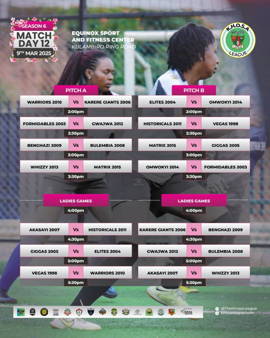 🟢 𝗠𝗔𝗧𝗖𝗛𝘿𝘼𝙔 ⚪️

🆚 FORMIDABLES 2003
🕑 2:30pm EAT

🆚 BULEMBIA 2008
🕑 5:00pm EAT

🏆 #KhosaLeagueSeason6 || @khosaleague 
#GwajwaFc #TheFridgeGuy
🏟️ Equinox Sports &amp; Fitness Centre📍