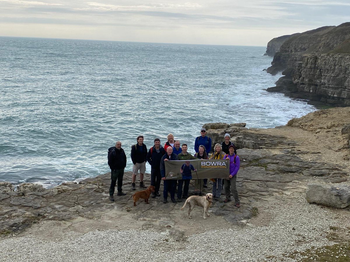BowraFoundation's tweet photo. A group of BOWRA veterans and their families set out to explore the stunning Jurassic coastline near Worth Matravers, embarking on a memorable walk along the cliffs. 
#YompBowra #Yomping #Walking #royalmarines #veterans #fundraising #rehabilitation #dorset #GreenwichHospital https://t.co/4BX8MJRSvh