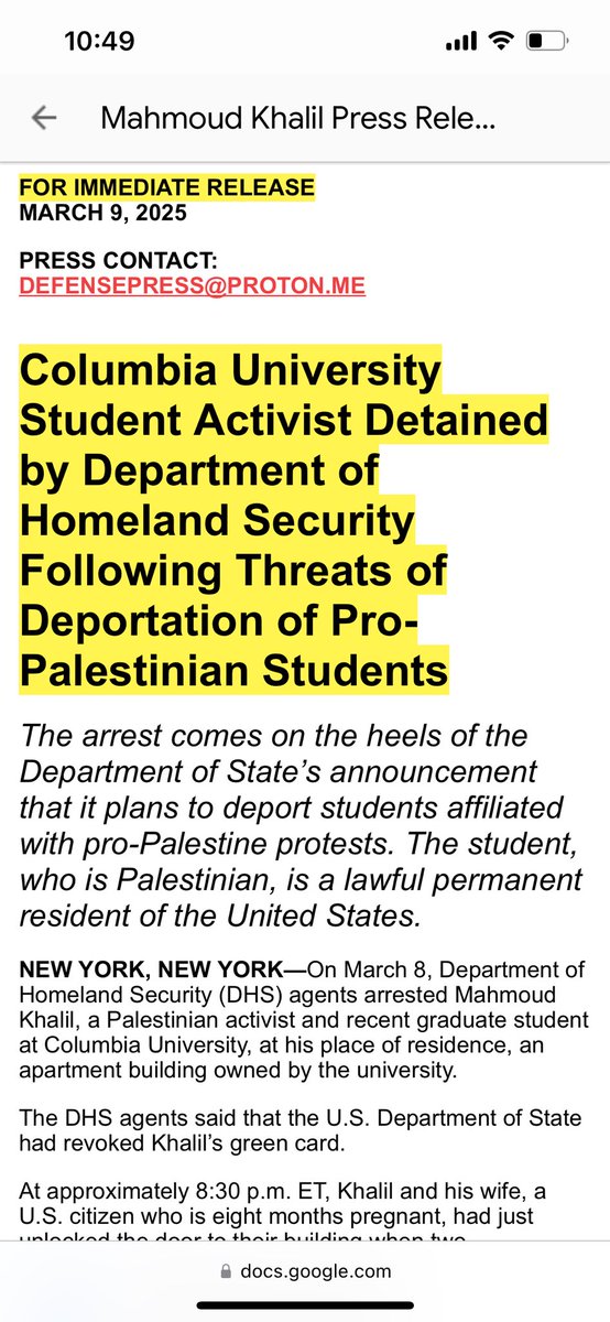 NerdeenKiswani's tweet photo. Columbia student activist Mahmoud Khalil has been detained by DHS in a blatant act of political repression. This comes after the State Dept.’s plans to deport students for pro-Palestine activism—while Columbia enables it. Demand his immediate release: https://t.co/HHRIGZQGuz https://t.co/aI0D6By0X8
