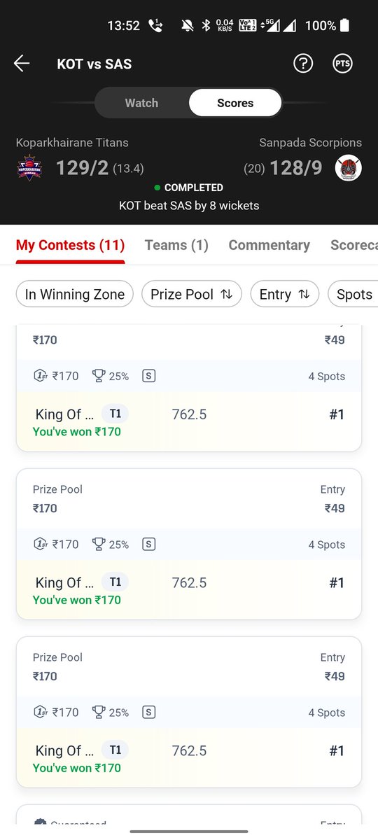 Alone_Marwari's tweet photo. #NaviMumbaiT20
#Dream11
Again Won 😎😍
https://t.co/z7U8zuxxga https://t.co/x526zbF6vf
