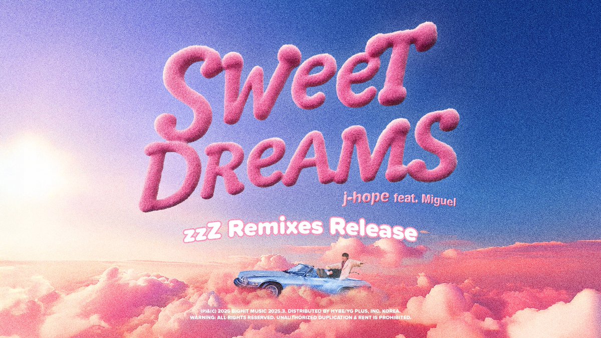 j-hope's "Sweet Dreams (feat. Miguel) - zzZ Remixes" will be released on March 11 at 1PM KST.

It features a total of six tracks, including the original version. The album showcases remixes that highlight the song’s diverse charms, including the Band Remix, which brings in the