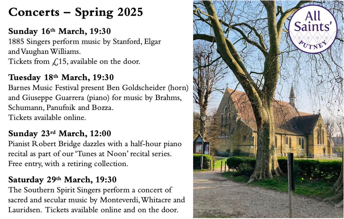 All Saints', Parish of Putney (@allsaintsputney) on Twitter photo We have some super concerts this month. Do come along and join us!
<a href="/sspiritsingers/">Southern Spirit Singers</a> <a href="/BarnesMusicFest/">Barnes Music Festival</a> We have some super concerts this month. Do come along and join us!
<a href="/sspiritsingers/">Southern Spirit Singers</a> <a href="/BarnesMusicFest/">Barnes Music Festival</a>