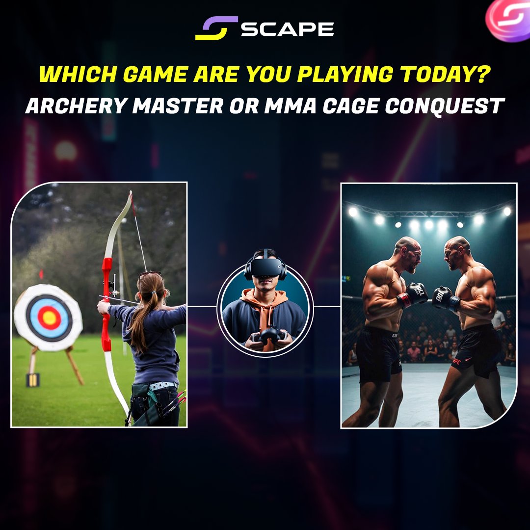 5th_scape's tweet image. Which game are you playing today? 🎯🥊

Will you test your aim in Archery Master, or step into the ring with MMA Cage Conquest? The arena is ready—which side are you on? 🚀

 #5thScape #VRGaming #5SCAPE #Archerymaster #MMAcageconquest