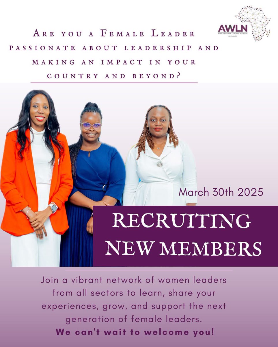 AWLN_TZ (@awln_tz) on Twitter photo Are you a Female Leader passionate about leadership and making an impact?
Join AWLN for a network of women leaders to learn, share, and grow together!
Download the form drive.google.com/drive/folders/β¦ and send it to ndarobinti@yahoo.com by March 30th, 2025. #WomenInLeadership #AWLN Are you a Female Leader passionate about leadership and making an impact?
Join AWLN for a network of women leaders to learn, share, and grow together!
Download the form drive.google.com/drive/folders/β¦ and send it to ndarobinti@yahoo.com by March 30th, 2025. #WomenInLeadership #AWLN