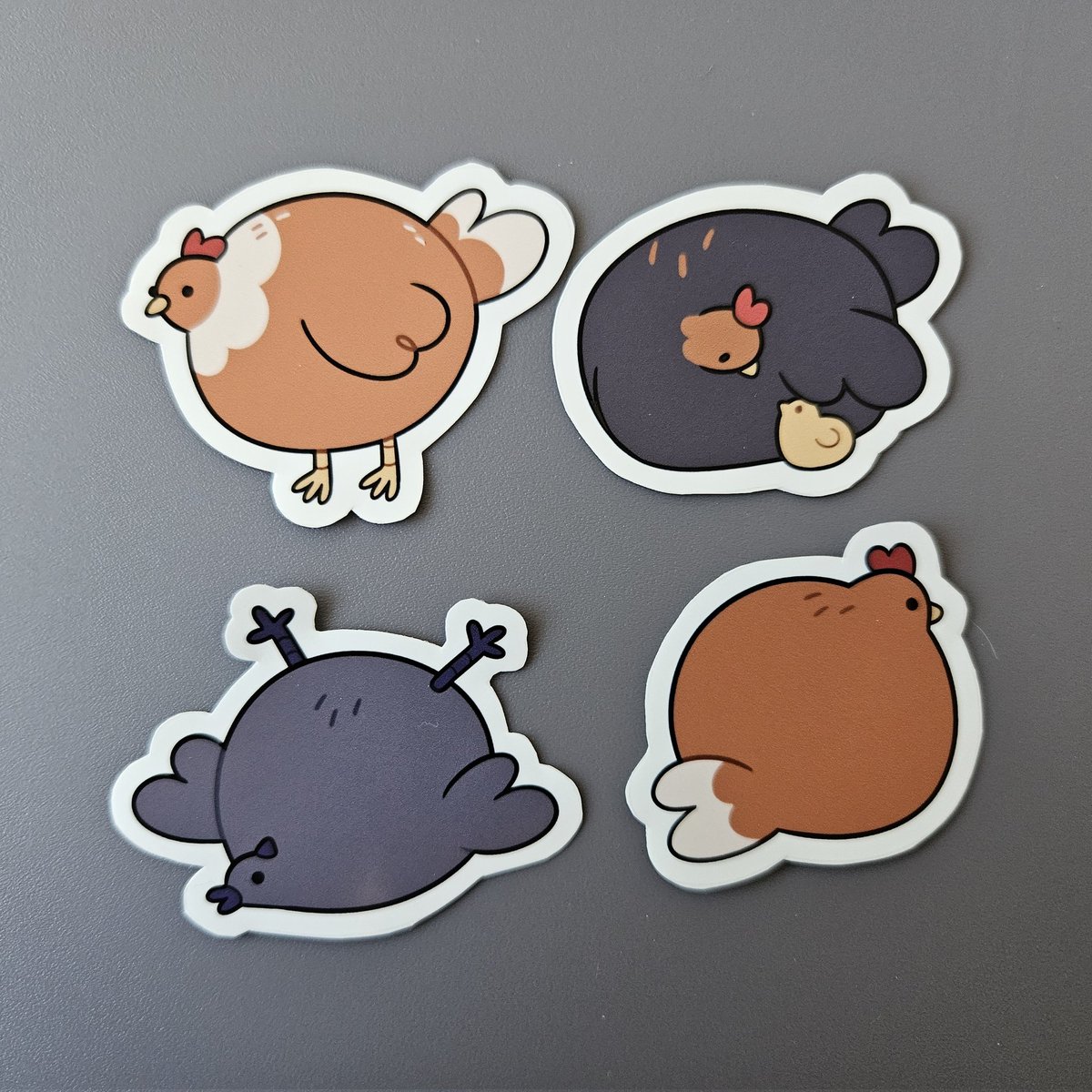 EmiliaMGArts's tweet image. I bought a printer so I could make my own stickers - I asked my discord what I should make to test it out.

They wanted my chickens, and so: