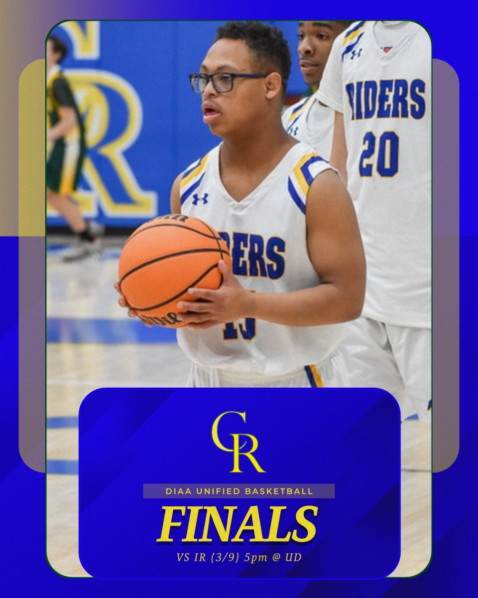 🚨🚨STATE CHAMPIONSHIP SUNDAY 🚨🚨

Clap out at CRHS @ 3pm
Tip time-5pm @ UD

Best of luck to the Riders in the DIAA STATE CHAMPIONSHIP!!

Go Riders!! 🏀🏀