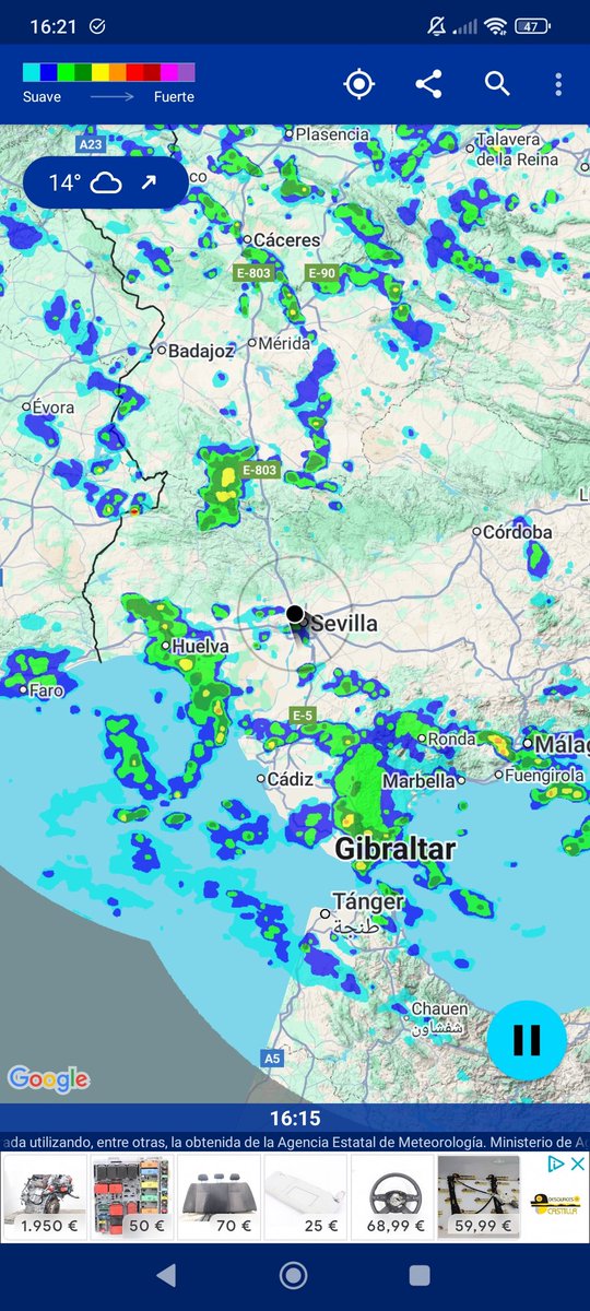 3 fotos de Rain Alarm

Por qué, al igual que en días anteriores, la masa de lluvia se disipa al acercarse a Sevilla??

<a href="/meteosanjuan/">MeteoenSevilla</a> <a href="/Meteohuelva/">MeteoHuelva.es</a> <a href="/ElGiraldilloSev/">Giraldillo</a> <a href="/Parungo2/">Parungo</a> <a href="/MeteoGerena/">MeteoGerena (Sevilla)</a> <a href="/nlclhc/">Antonio Delgado</a> ???