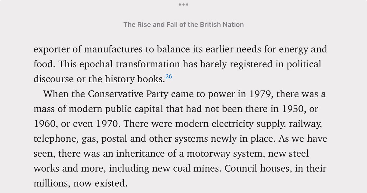 As David Edgerton notes, far from the image of a crisis torn decade that Thatcher fixed, the reality was that her government in fact inherited uniquely an economy &amp; infrastructure made successful by mass state investment, which she then dismantled. Thatcher was a vandal.