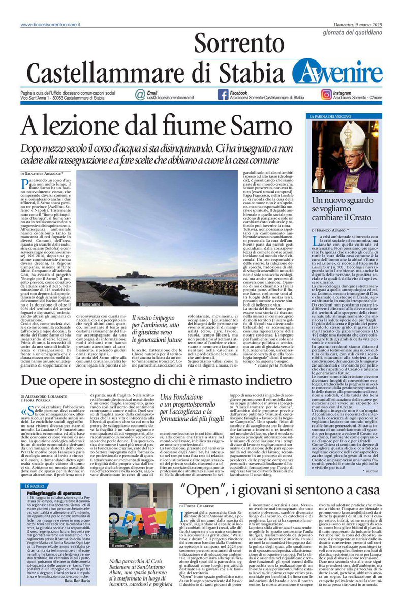 A lezione dal fiume Sarno. Oggi sull’inserto della Metropolia Napoletana in edicola con Avvenire, un bel contributo dell’Arcidiocesi Sorrento-Castellammare di Stabia con un focus sul programma Energie per il Sarno, in sinergia tra Einte Idrico Campano, Regione Campania e Gori.