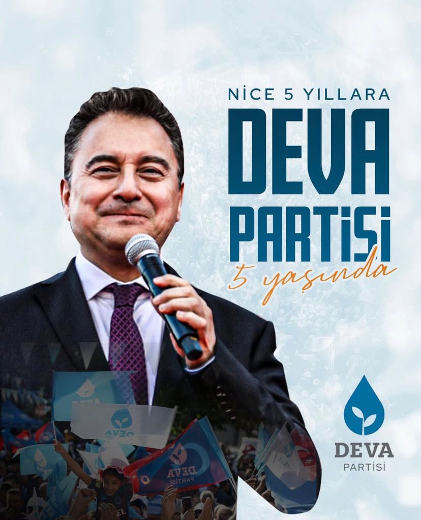 Türkiye’nin adaletle yönetilmesi için, ayrıştırıcı zihniyetin son bulması için, refah içinde özgür bir Türkiye için yola çıkan DEVA Partisi 5 Yaşında!💧🌱
<a href="/alibabacan/">Ali Babacan</a> <a href="/devapartisi/">DEVA Partisi</a> #DEVA5oldu