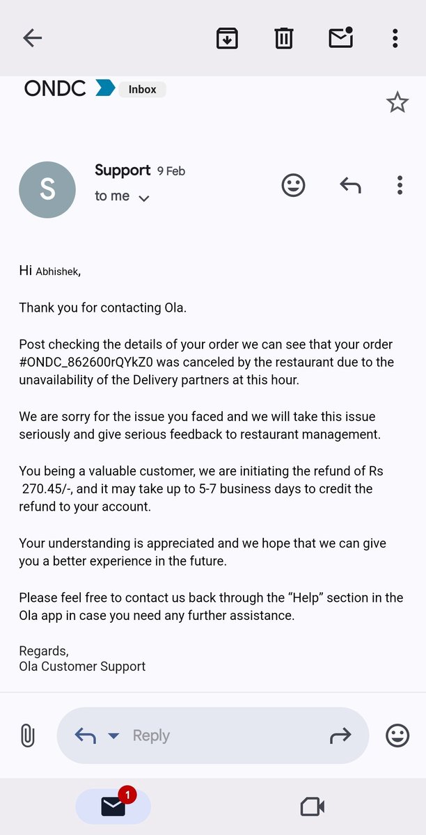 Abhishekv_97's tweet photo. Ola ONDC is not able to refund my money that I was supposed to get 2.5 months ago.
I am getting same email again and again that they have initiated the refund. 
Never again ordering from Ola
@Olacabs #olaondc https://t.co/6aKHosbhXp