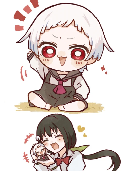 ちびなでこと真宵さん(鏡面の姿) 