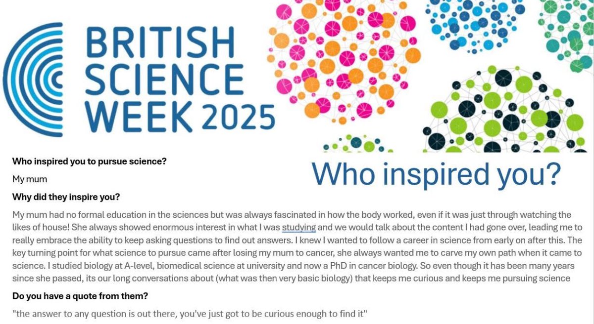 Biomedical Sciences (@bmsleedsbeckett) on Twitter photo For PhD students, family and early life events provided motivation for their career choice…
<a href="/ScienceWeekUK/">British Science Week</a> #BSW25 <a href="/LBUHealth/">The School of Health, Leeds Beckett University</a> For PhD students, family and early life events provided motivation for their career choice…
<a href="/ScienceWeekUK/">British Science Week</a> #BSW25 <a href="/LBUHealth/">The School of Health, Leeds Beckett University</a>