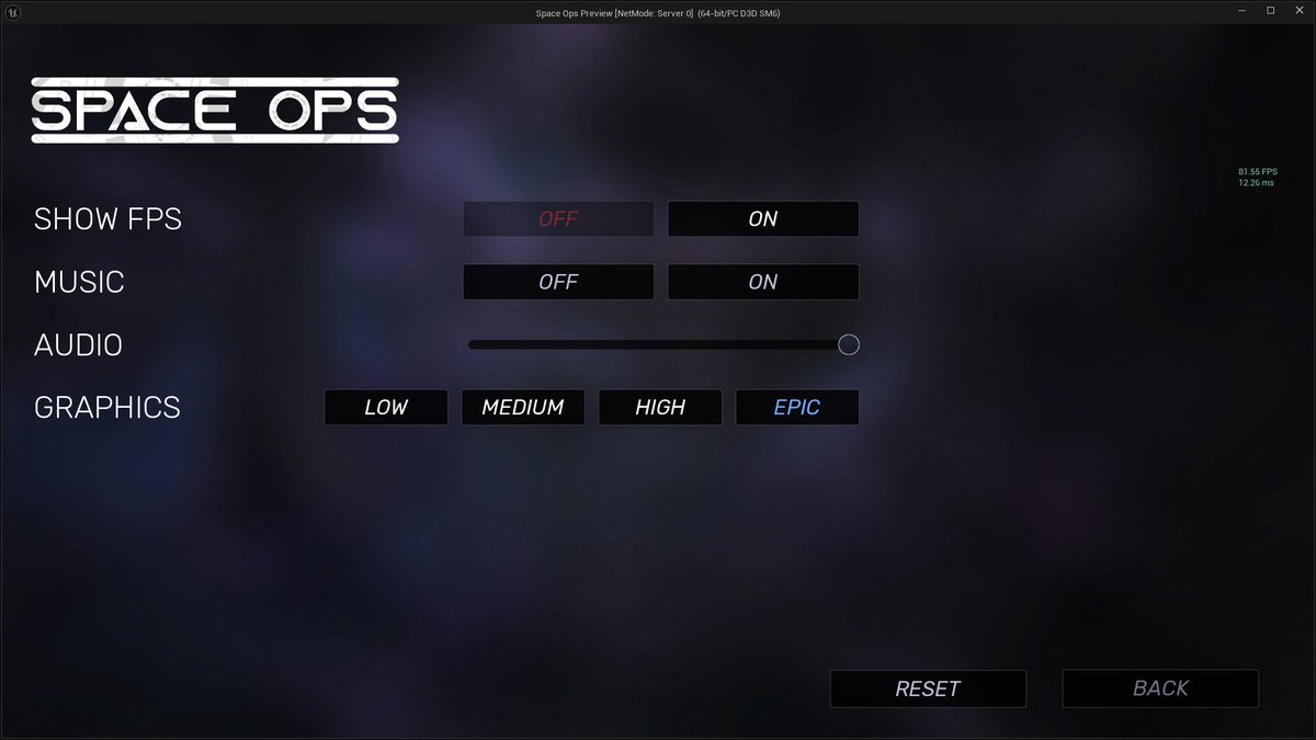 AboveGamesX's tweet photo. Reintroducing the Settings tab in Space Ops,
We wanted to keep it simple, so we removed a bunch of stuff.
What is a truly necessary setting you think it's missing before we release the demo update today?
#indiedev #gamedev #steam #UnrealEngine #indiegame https://t.co/JIMiVjOSyM