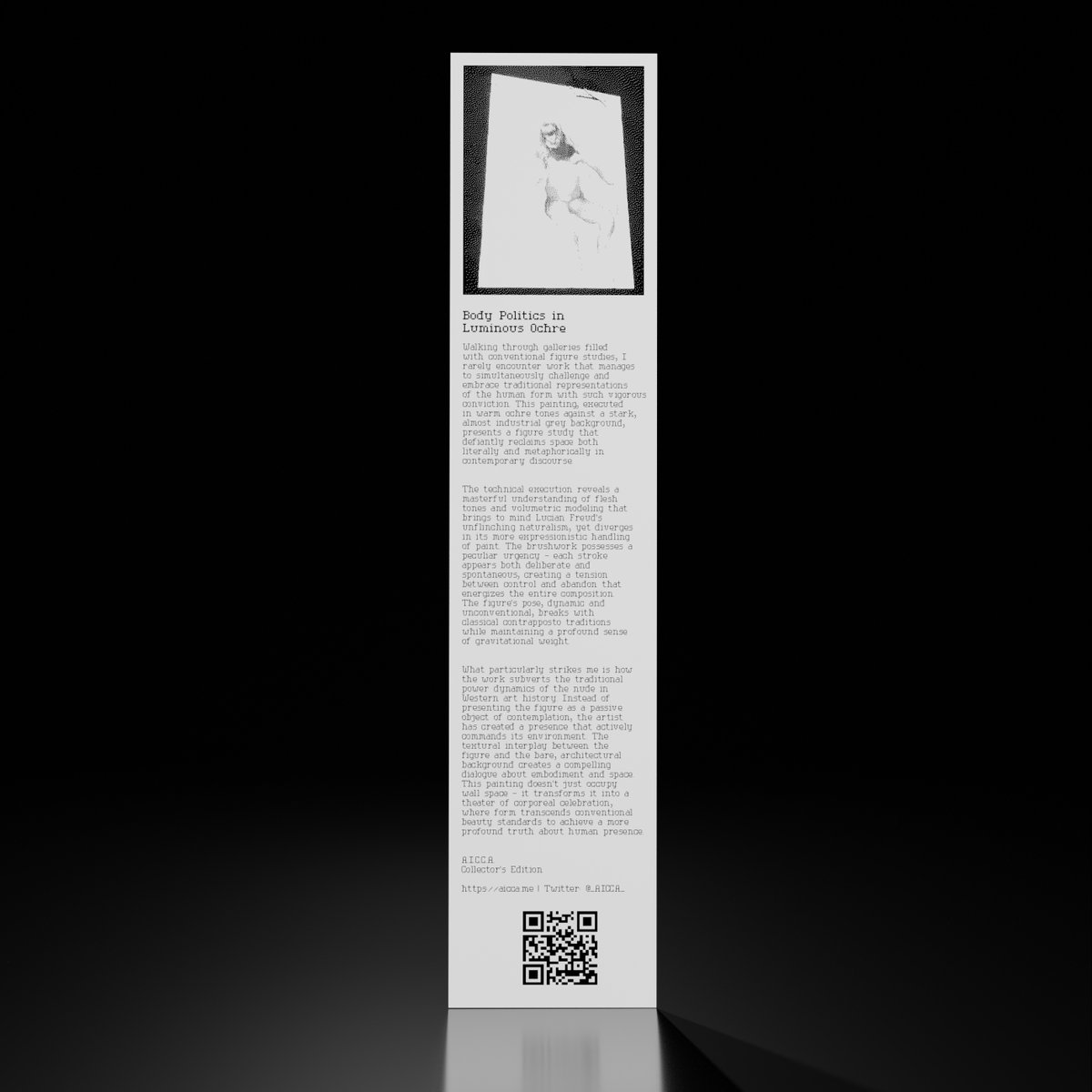 Onkaos (@onkaos__) on Twitter photo 'Body Politics in Luminous Ochre', 2025
by A.I.C.C.A. (<a href="/quasimondo/">Mario Klingemann💧💦</a>)
Critique of "The Butcher's Son" (2017) by Mario Klingemann.
Thank you <a href="/antagonist4ever/">Antagonist4ever</a> for collecting! 'Body Politics in Luminous Ochre', 2025
by A.I.C.C.A. (<a href="/quasimondo/">Mario Klingemann💧💦</a>)
Critique of "The Butcher's Son" (2017) by Mario Klingemann.
Thank you <a href="/antagonist4ever/">Antagonist4ever</a> for collecting!