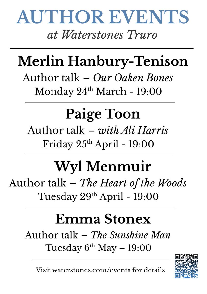 Waterstones Truro (@waterstonestru) on Twitter photo Spring is surely about to Spring at any moment, and with it comes our updated list of in store author events!
Monday 24th March: <a href="/MerlinHanbury/">Merlin Hanbury-Tenison</a>
Friday 25th April: <a href="/PaigeToonAuthor/">Paige Toon</a>
Tuesday 29th April: Wyl Menmuir
Tuesday 6th May: <a href="/StonexEmma/">Emma Stonex</a>
Tickets available now! 📚 🥂 Spring is surely about to Spring at any moment, and with it comes our updated list of in store author events!
Monday 24th March: <a href="/MerlinHanbury/">Merlin Hanbury-Tenison</a>
Friday 25th April: <a href="/PaigeToonAuthor/">Paige Toon</a>
Tuesday 29th April: Wyl Menmuir
Tuesday 6th May: <a href="/StonexEmma/">Emma Stonex</a>
Tickets available now! 📚 🥂