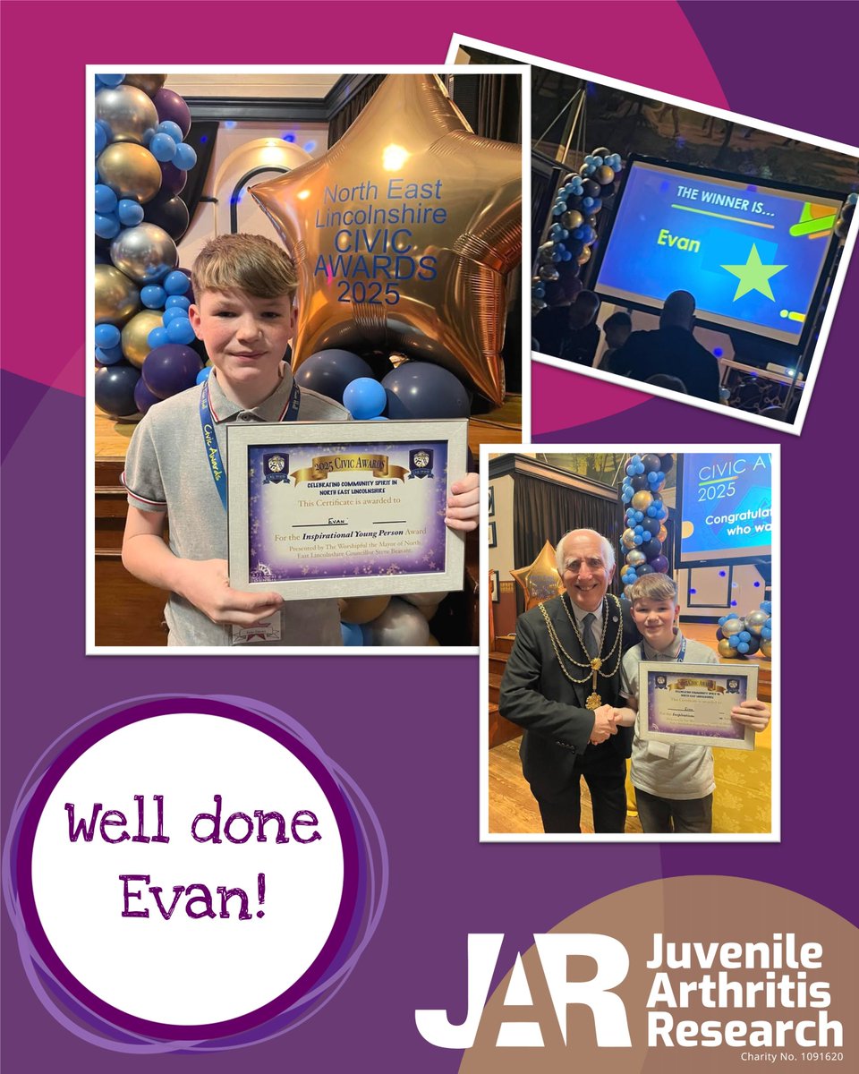 We were absolutely delighted to hear the incredible news that Evan was awarded the ‘inspirational young person’ award at the North East Lincolnshire civic awards for raising awareness of Juvenile Idiopathic Arthritis (JIA) and the benefits of clinical research.